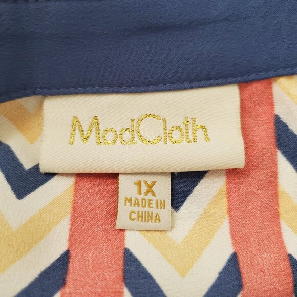 Modcloth Womens Colorful Chevron Pleated Shirt Dress Size 1X Long Sleeve Mod - Picture 4 of 9